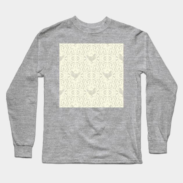 Taupe and Ivory Hen Damask Long Sleeve T-Shirt by Carolina Díaz